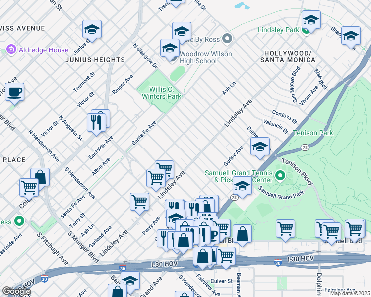 map of restaurants, bars, coffee shops, grocery stores, and more near 716 Grandview Avenue in Dallas
