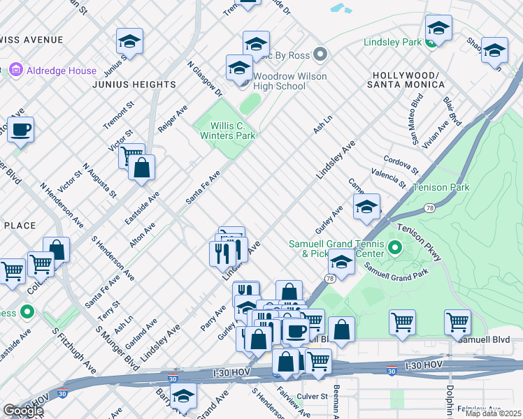 map of restaurants, bars, coffee shops, grocery stores, and more near 716 Grandview Avenue in Dallas
