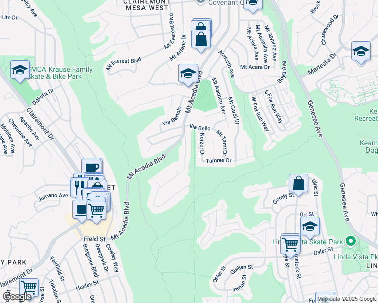 map of restaurants, bars, coffee shops, grocery stores, and more near 3173 Via Arcilla in San Diego