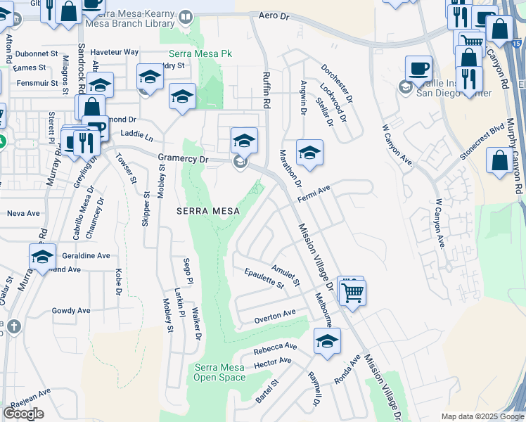 map of restaurants, bars, coffee shops, grocery stores, and more near 3150 Admiral Avenue in San Diego