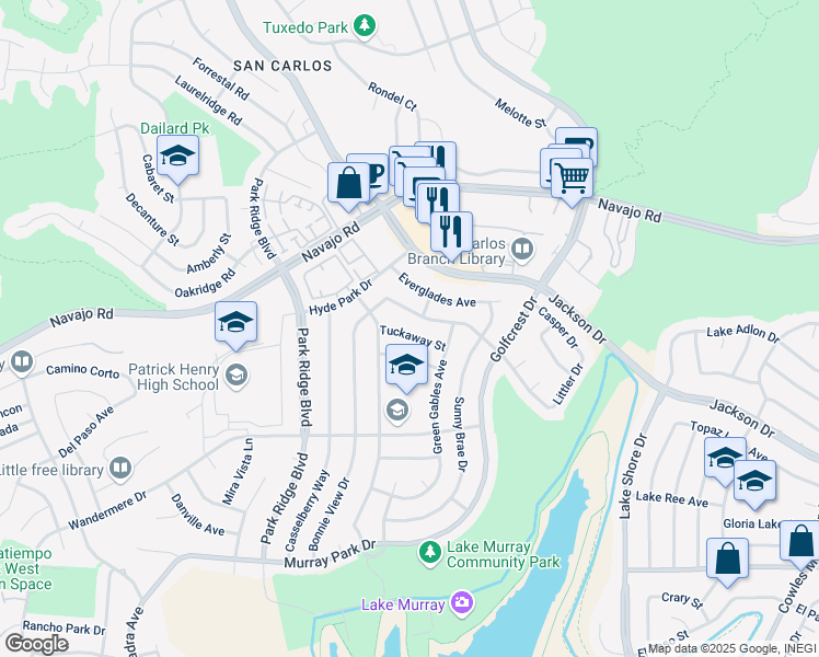map of restaurants, bars, coffee shops, grocery stores, and more near 7010 Glenflora Avenue in San Diego