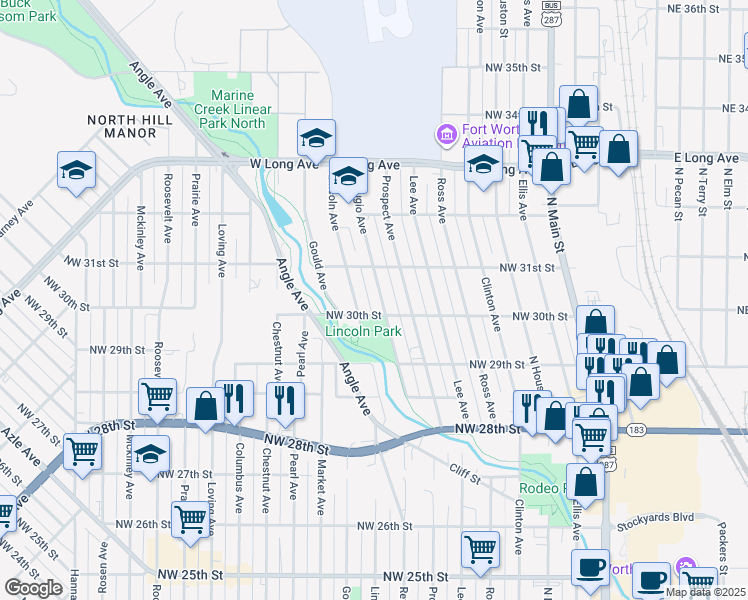 map of restaurants, bars, coffee shops, grocery stores, and more near 3015 Refugio Avenue in Fort Worth