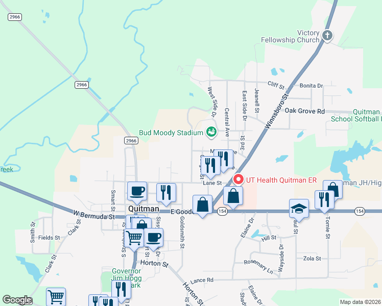 map of restaurants, bars, coffee shops, grocery stores, and more near 507 Conger Street in Quitman