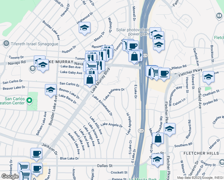 map of restaurants, bars, coffee shops, grocery stores, and more near in San Diego