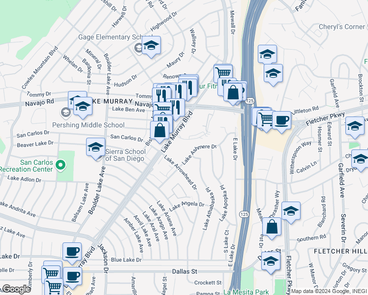 map of restaurants, bars, coffee shops, grocery stores, and more near in San Diego