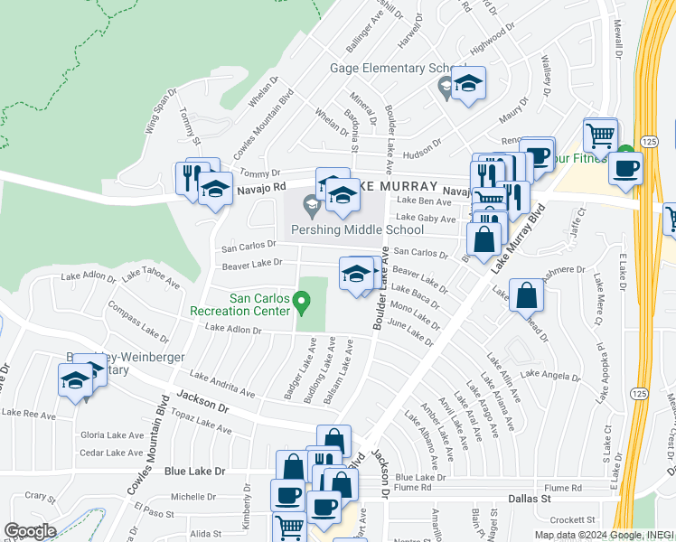 map of restaurants, bars, coffee shops, grocery stores, and more near 8181 Beaver Lake Drive in San Diego