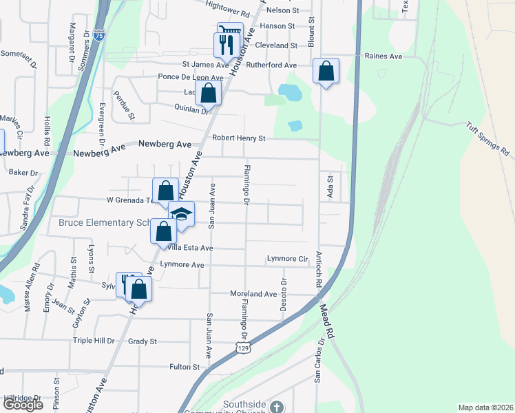 map of restaurants, bars, coffee shops, grocery stores, and more near 581 Grenada Terrace in Macon