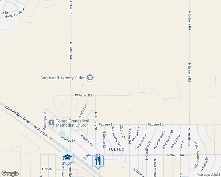 map of restaurants, bars, coffee shops, grocery stores, and more near 4520 Marilee Drive in Eloy