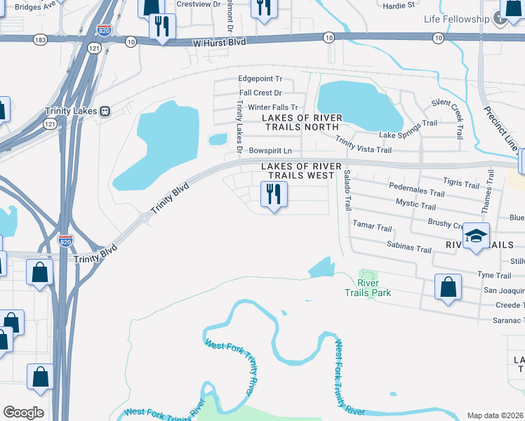 map of restaurants, bars, coffee shops, grocery stores, and more near 8224 Snow Goose Way in Fort Worth