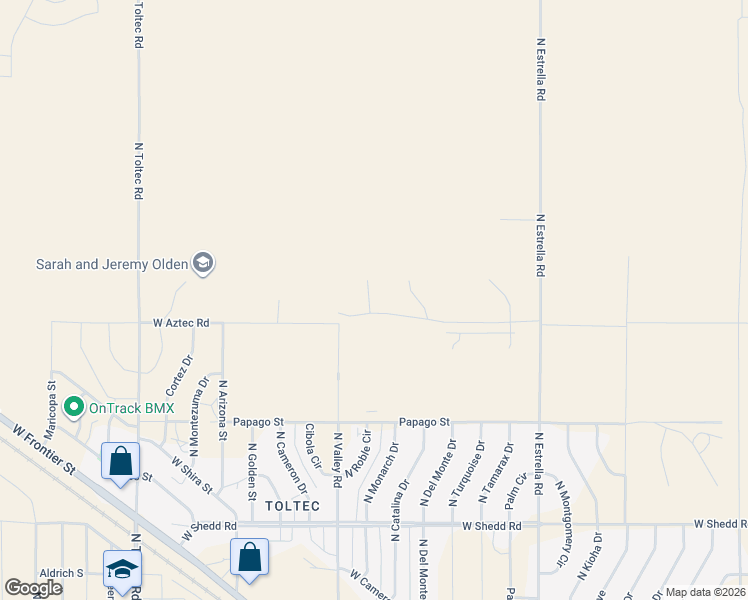 map of restaurants, bars, coffee shops, grocery stores, and more near 4525 North Rose Drive in Eloy