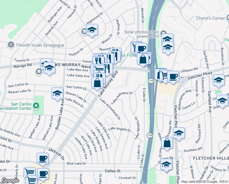 map of restaurants, bars, coffee shops, grocery stores, and more near in San Diego