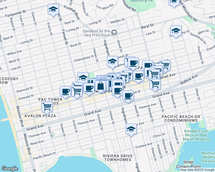 map of restaurants, bars, coffee shops, grocery stores, and more near 4542 Haines Street in San Diego