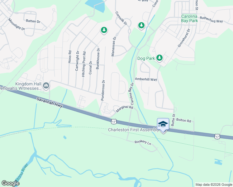 map of restaurants, bars, coffee shops, grocery stores, and more near 1740 Indaba Way in Charleston