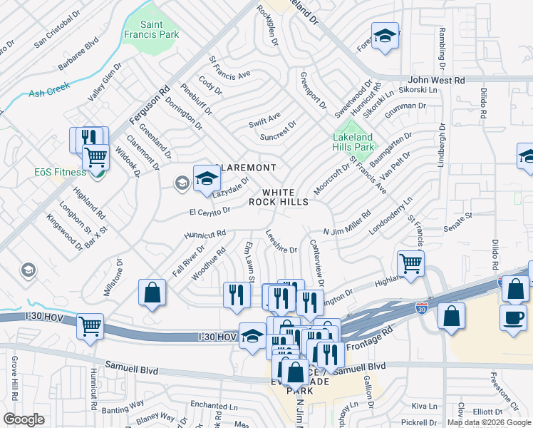 map of restaurants, bars, coffee shops, grocery stores, and more near in Dallas