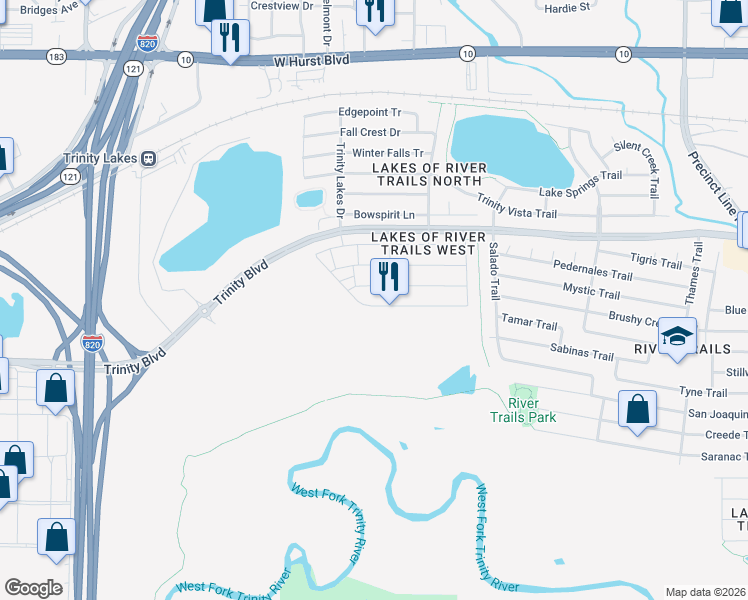map of restaurants, bars, coffee shops, grocery stores, and more near 8224 Snow Goose Way in Fort Worth
