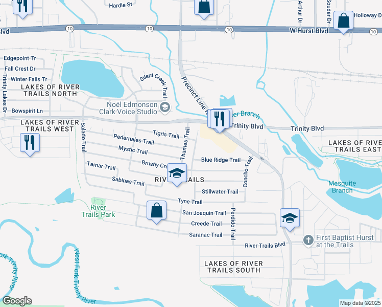 map of restaurants, bars, coffee shops, grocery stores, and more near 8848 Pedernales Trail in Fort Worth