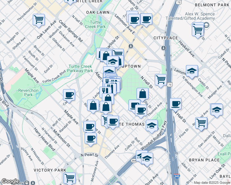 map of restaurants, bars, coffee shops, grocery stores, and more near 2916 McKinney Avenue in Dallas