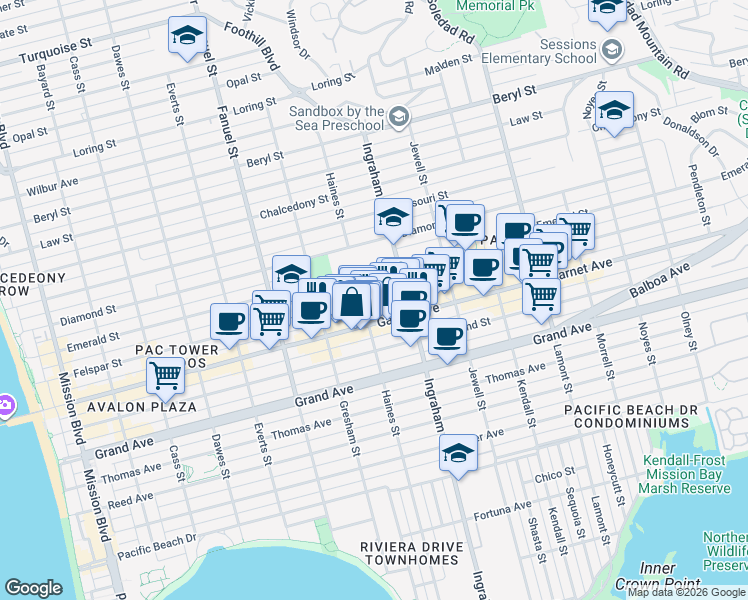 map of restaurants, bars, coffee shops, grocery stores, and more near 4542 Haines Street in San Diego