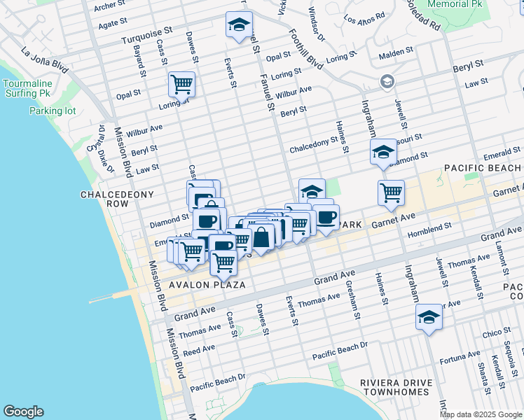 map of restaurants, bars, coffee shops, grocery stores, and more near 4660 Everts Street in San Diego