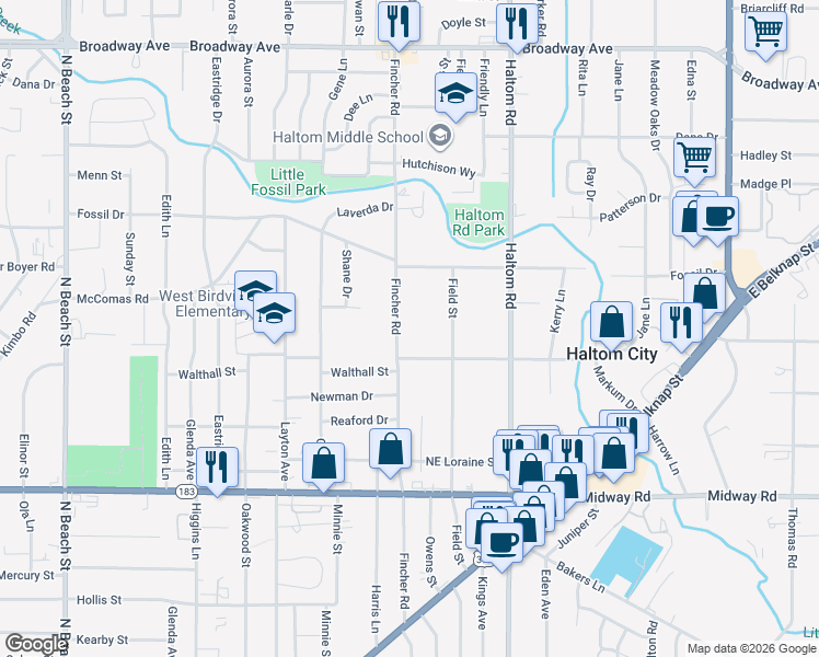 map of restaurants, bars, coffee shops, grocery stores, and more near 3009 Field Street in Fort Worth