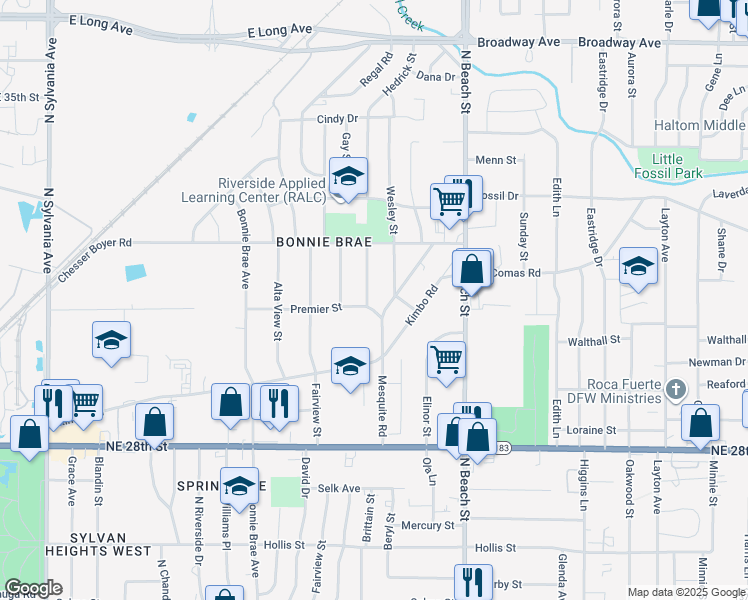 map of restaurants, bars, coffee shops, grocery stores, and more near 3100 Hedrick Street in Fort Worth