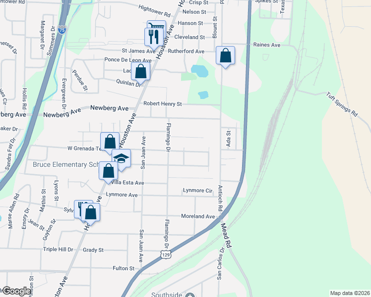map of restaurants, bars, coffee shops, grocery stores, and more near 581 Grenada Terrace in Macon