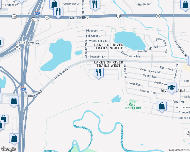 map of restaurants, bars, coffee shops, grocery stores, and more near 8224 Snow Goose Way in Fort Worth
