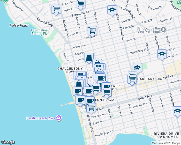 map of restaurants, bars, coffee shops, grocery stores, and more near 911 Missouri Street in San Diego