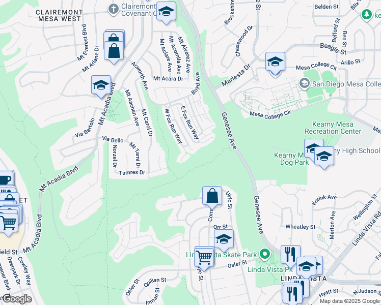 map of restaurants, bars, coffee shops, grocery stores, and more near 3116 Old Kettle Road in San Diego