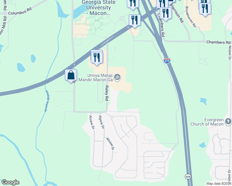 map of restaurants, bars, coffee shops, grocery stores, and more near 4706 Raley Road in Macon