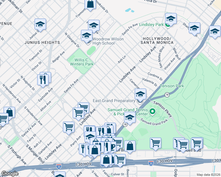 map of restaurants, bars, coffee shops, grocery stores, and more near 712 Martinique Avenue in Dallas