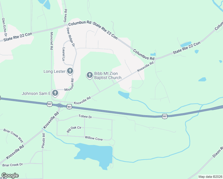 map of restaurants, bars, coffee shops, grocery stores, and more near 6866 Knoxville Road in Lizella