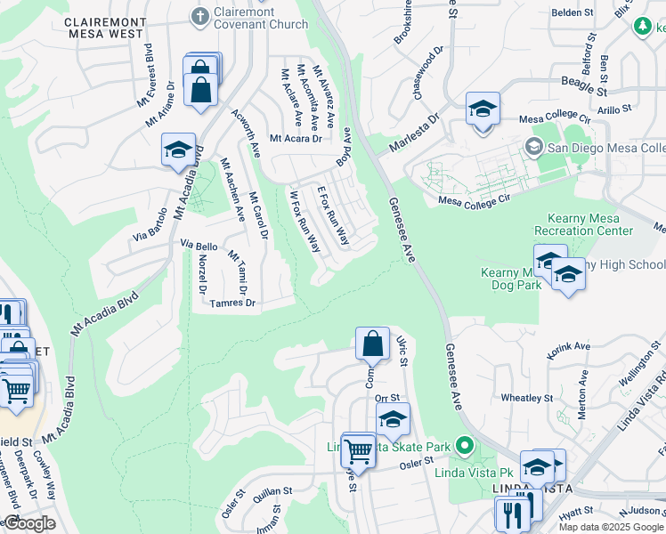 map of restaurants, bars, coffee shops, grocery stores, and more near 3116 Old Kettle Road in San Diego