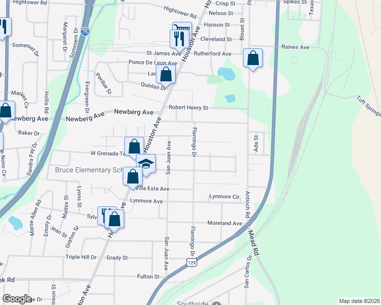 map of restaurants, bars, coffee shops, grocery stores, and more near 3495 Flamingo Dr in Macon