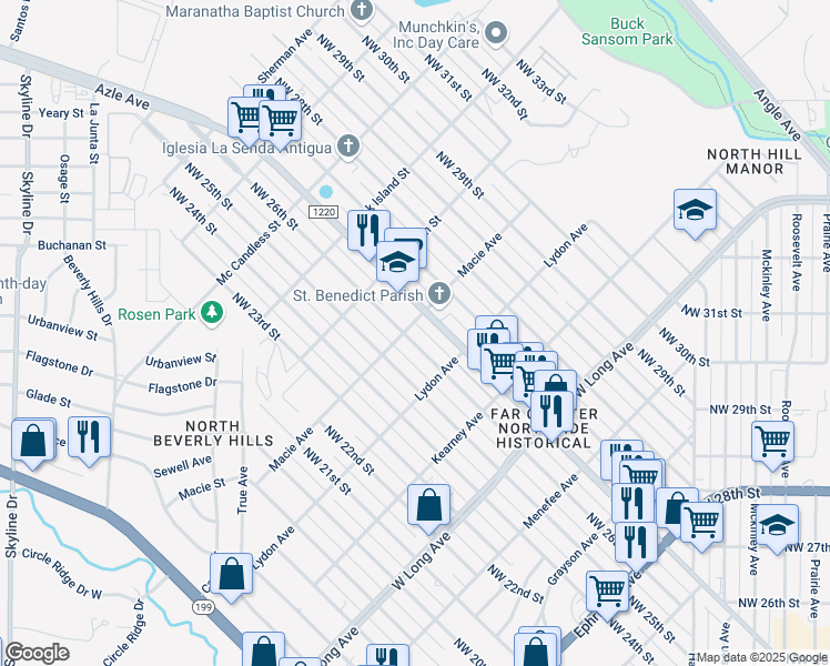 map of restaurants, bars, coffee shops, grocery stores, and more near 2922 Northwest 26th Street in Fort Worth