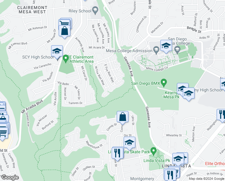 map of restaurants, bars, coffee shops, grocery stores, and more near 3109 Old Kettle Road in San Diego