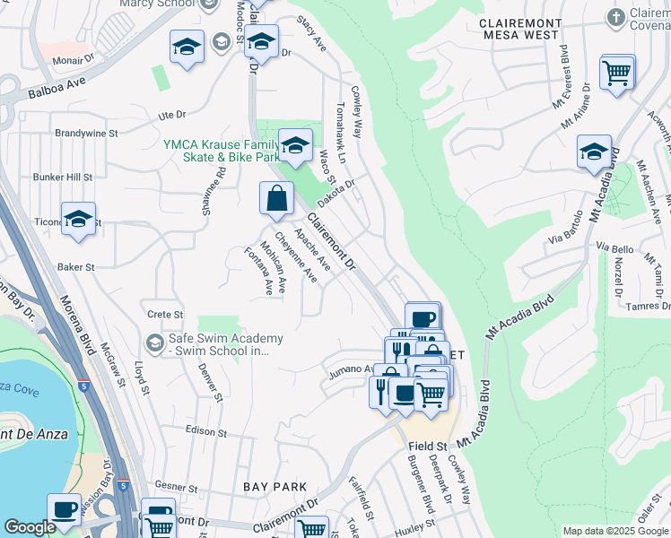 map of restaurants, bars, coffee shops, grocery stores, and more near 4715 Blackfoot Avenue in San Diego
