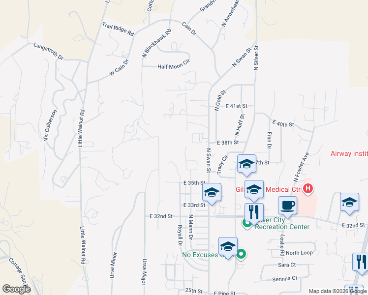 map of restaurants, bars, coffee shops, grocery stores, and more near 3611 Los Encinos in Silver City