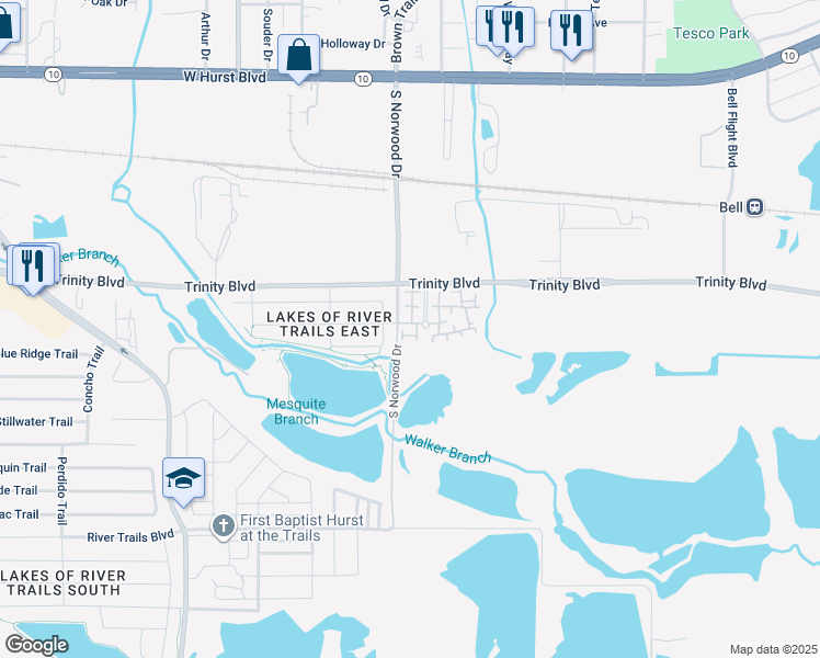 map of restaurants, bars, coffee shops, grocery stores, and more near 284 South Norwood Drive in Fort Worth