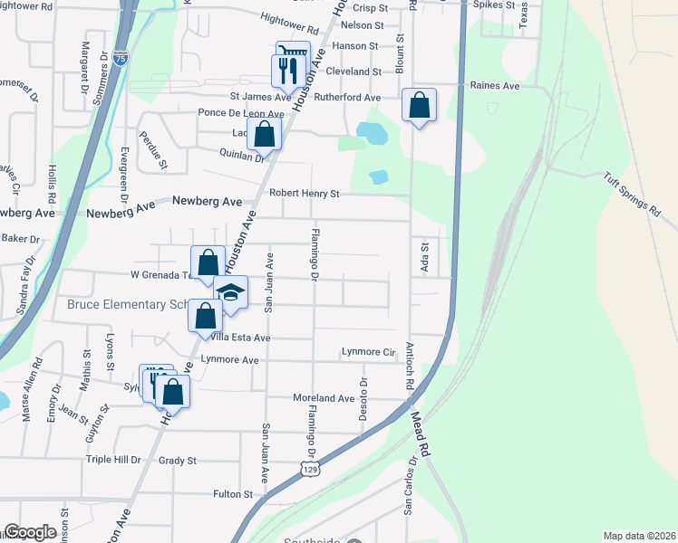 map of restaurants, bars, coffee shops, grocery stores, and more near 581 Grenada Terrace in Macon
