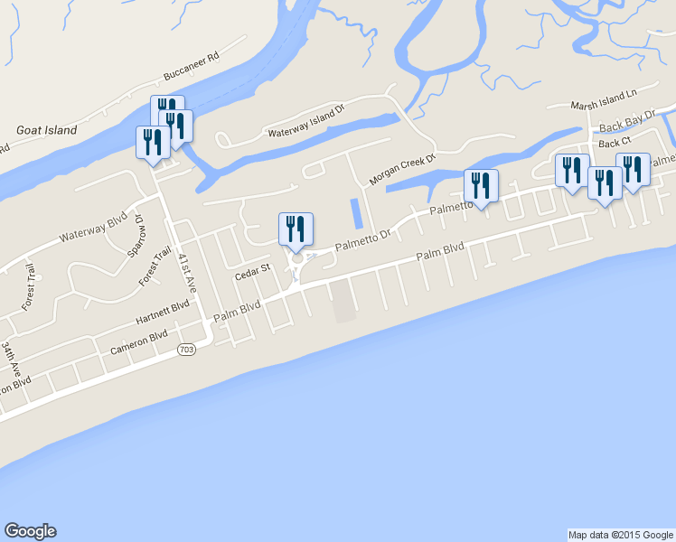 map of restaurants, bars, coffee shops, grocery stores, and more near 10 Abalone Alley in Isle of Palms