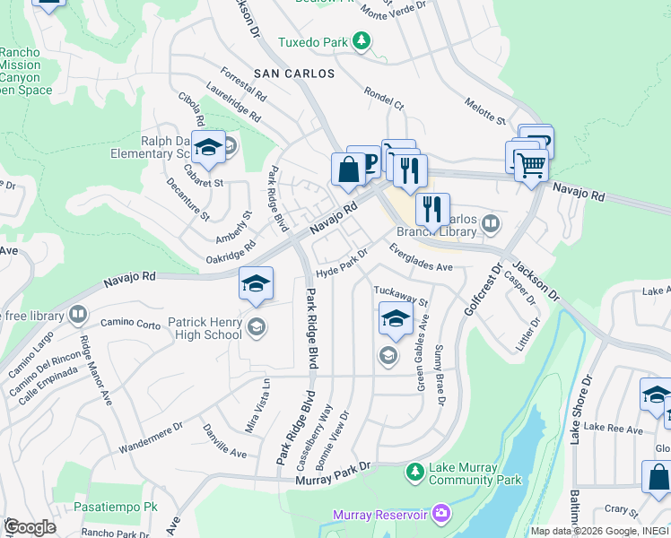 map of restaurants, bars, coffee shops, grocery stores, and more near 6963 Casselberry Way in San Diego
