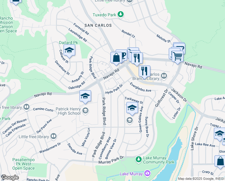 map of restaurants, bars, coffee shops, grocery stores, and more near 6963 Casselberry Way in San Diego