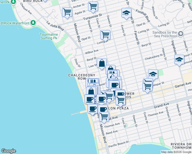 map of restaurants, bars, coffee shops, grocery stores, and more near 850-56 Missouri Street in San Diego