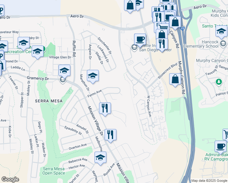 map of restaurants, bars, coffee shops, grocery stores, and more near 9522 Fairbanks Avenue in San Diego