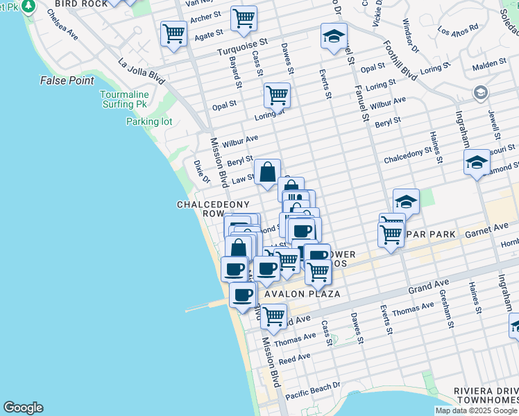 map of restaurants, bars, coffee shops, grocery stores, and more near 4758 Bayard Street in San Diego