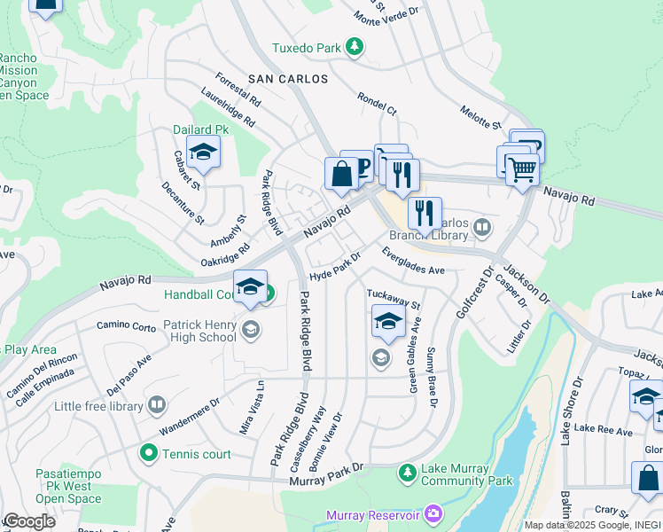 map of restaurants, bars, coffee shops, grocery stores, and more near 6804 Hyde Park Drive in San Diego