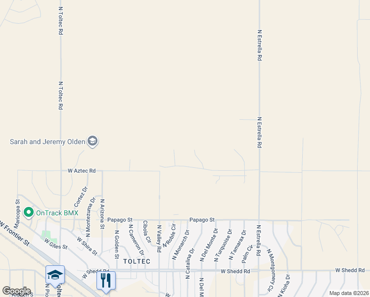 map of restaurants, bars, coffee shops, grocery stores, and more near 4525 North Rose Drive in Eloy