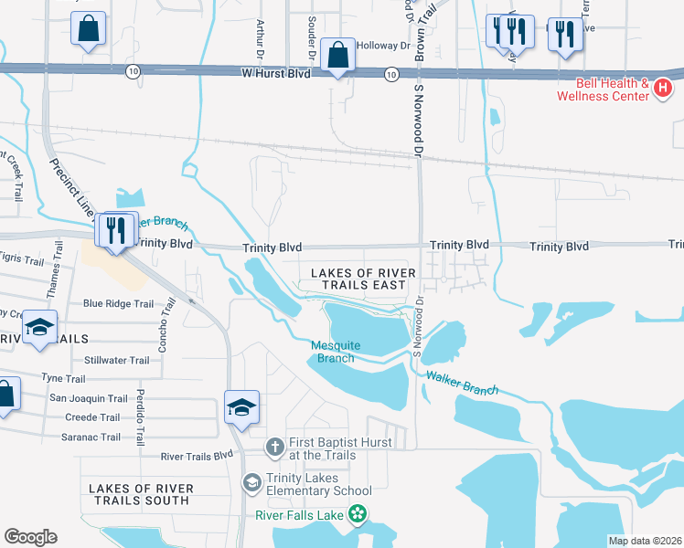 map of restaurants, bars, coffee shops, grocery stores, and more near 9340 Wood Duck Drive in Fort Worth