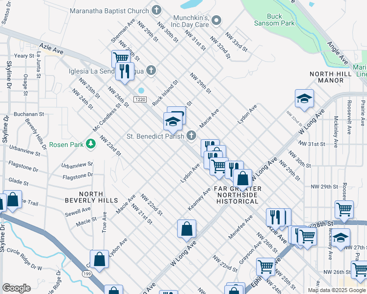map of restaurants, bars, coffee shops, grocery stores, and more near 2923 Azle Avenue in Fort Worth